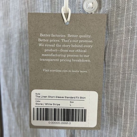 NWT Everlane The Linen Short-Sleeve Standard Fit Shirt Stone/White Stripe Size L - Picture 8 of 13